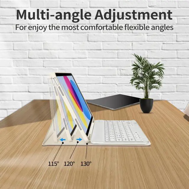 Alt view image 10 of 14 - Keyboard Case for iPad 10th Generation (10.9 Inch 2022) / iPad A16 11th Generation (11 inch 2025) with Pencil Holder, Stand Folio Detachable Wireless Bluetooth Keyboard Cover, Cream White