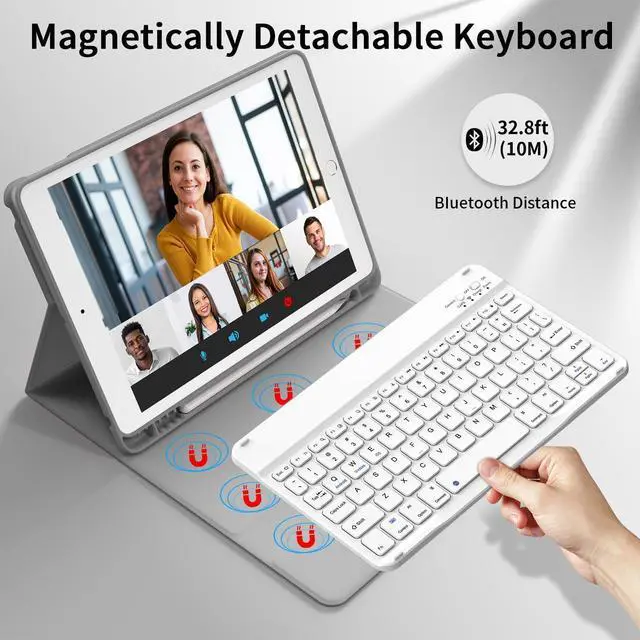 Alt view image 10 of 14 - Case with Keyboard for iPad 9th/8th/7th Generation 10.2 inch 2021/2020/2019 Detachable Wireless Bluetooth Keyboard Cover Thin & Light with Left Side Pencil Holder Auto Wake/SleepGray