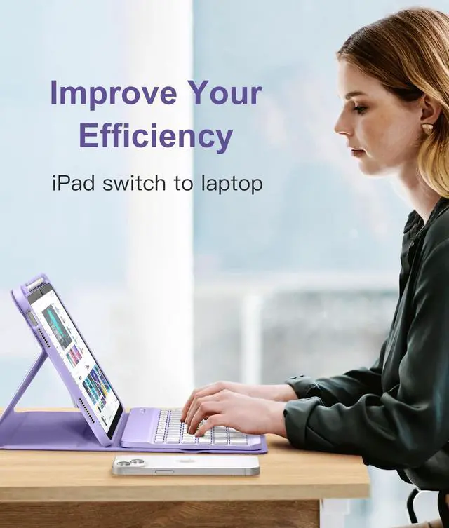 Alt view image 14 of 14 - for iPad 11th 10th Generation Case with Keyboard - 7 Colors Backlit Wireless Detachable Folio Keyboard Cover with Pencil Holder for iPad 11-inch A16 2025 10th Gen 10.9 Inch 2022 (Purple)