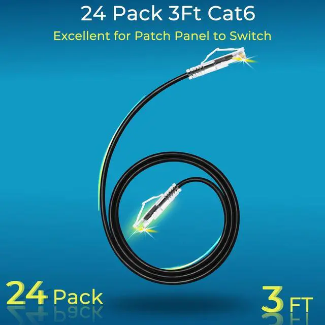 Alt view image 9 of 14 - Patch Cables Cat6/ Cat6a 3ft (24 Pack) Slim, Cat6a Ethernet Patch Cable 10G Support, Snagless Cat 6 Patch Cable for Patch Panel to Switch, Flexiable Cat6 Ethernet Cable Black
