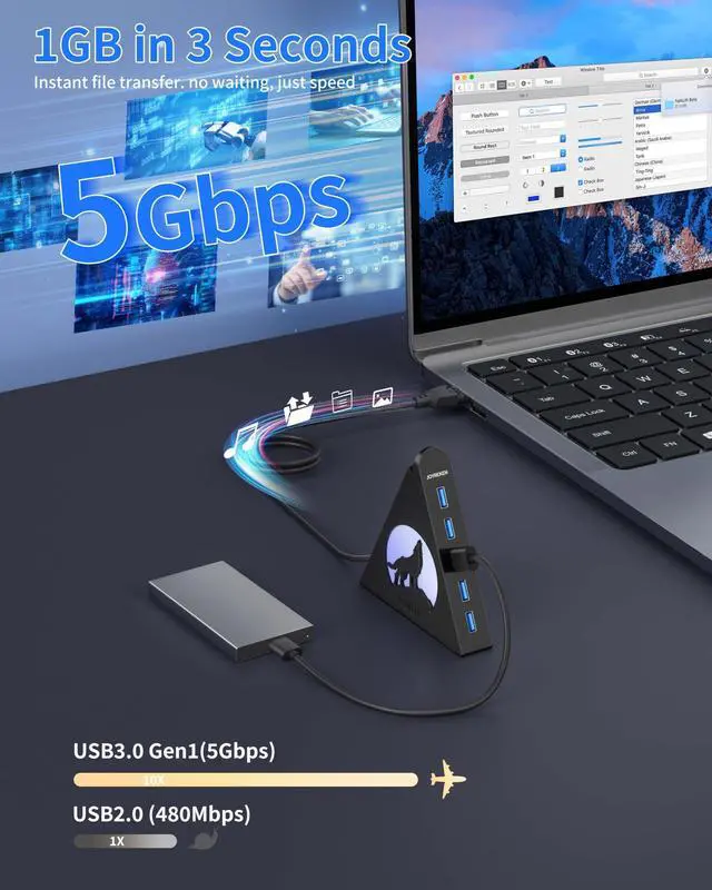 Alt view image 13 of 14 - 7-Port USB 3.0 Hub, Vertical USB Hub Splitter with RGB Lighting,5Gbps High-Speed Data Transfer and 2FT Extension Cable, Compatible with PC, MacBook, Laptop, PS5, Xbox, Flash Drive, Printer