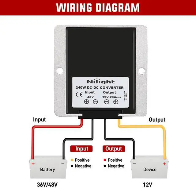 Alt view image 10 of 14 - 48V to 12V Voltage Converter 240W 20A Regulator Step Down to 12VDC Waterproof DC Convert Reducer Power Supply Transformer Module for Golf Cart Scooters Trucks