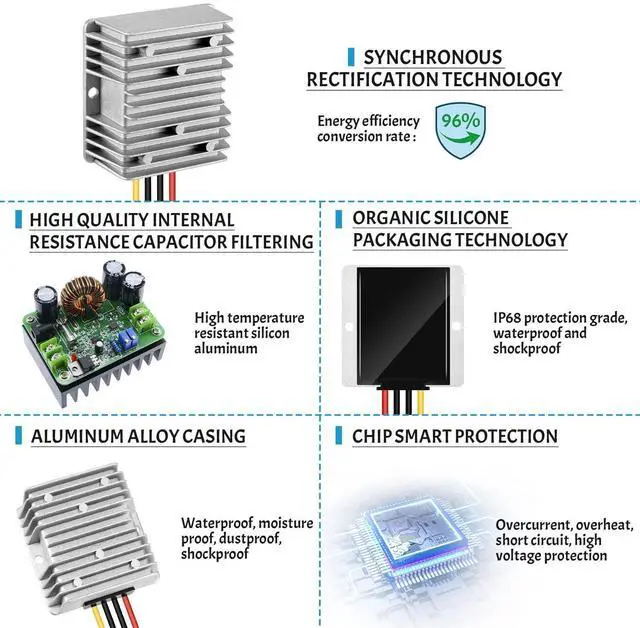 Alt view image 13 of 14 - DC 36V/48V Step Down to 12V 20A 240W Converter Regulator Reducer Voltage Regulator Reducer for Golf Cart Waterproof Power Supply Transformer Volt Module