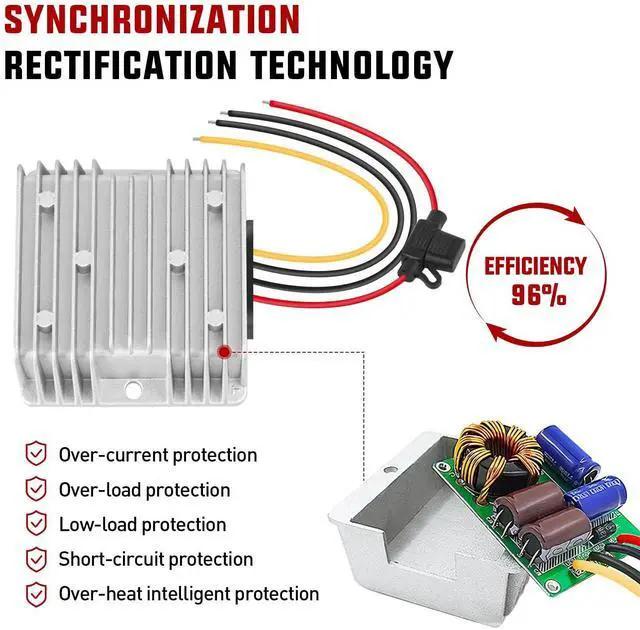 Alt view image 12 of 14 - 48V to 12V Voltage Converter 240W 20A Regulator Step Down to 12VDC Waterproof DC Convert Reducer Power Supply Transformer Module for Golf Cart Scooters Trucks