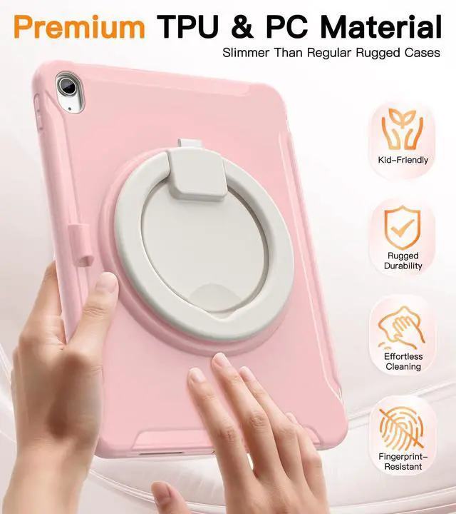 Alt view image 9 of 14 - Shockproof Case for iPad 10th Gen 10.9" 2022 / 11th Gen (A16) 11" 2025 | 360° Multi-Angle Stand (Portrait & Landscape) & Grip, Built-in Screen Protector, Pencil Holder, Pink