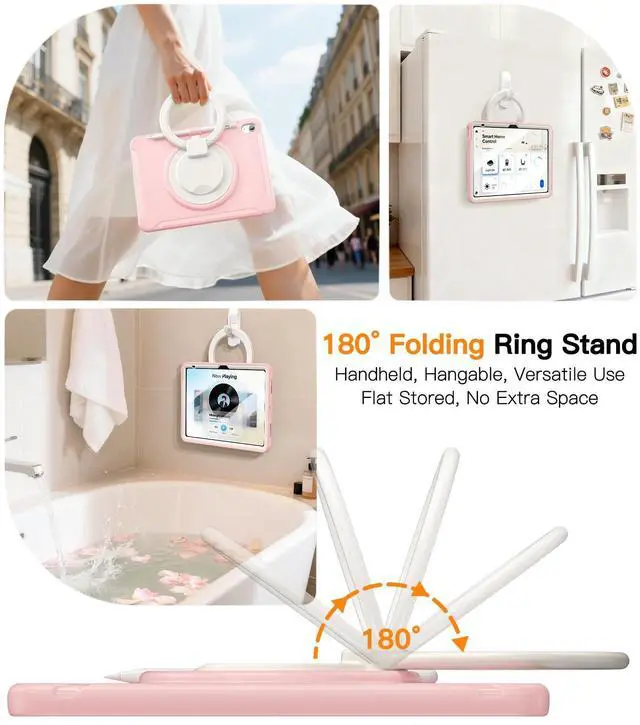 Alt view image 12 of 14 - Shockproof Case for iPad 10th Gen 10.9" 2022 / 11th Gen (A16) 11" 2025 | 360° Multi-Angle Stand (Portrait & Landscape) & Grip, Built-in Screen Protector, Pencil Holder, Pink