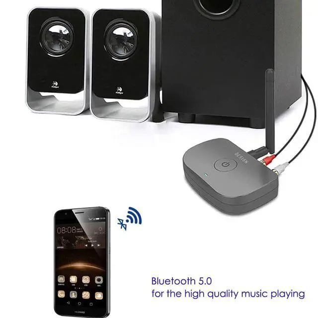 Alt view image 12 of 14 - BE-RCA Long Range Bluetooth Music Receiver, Wireless Audio Adapter for Wired Speakers or Home Music Streaming Stereo System, Black