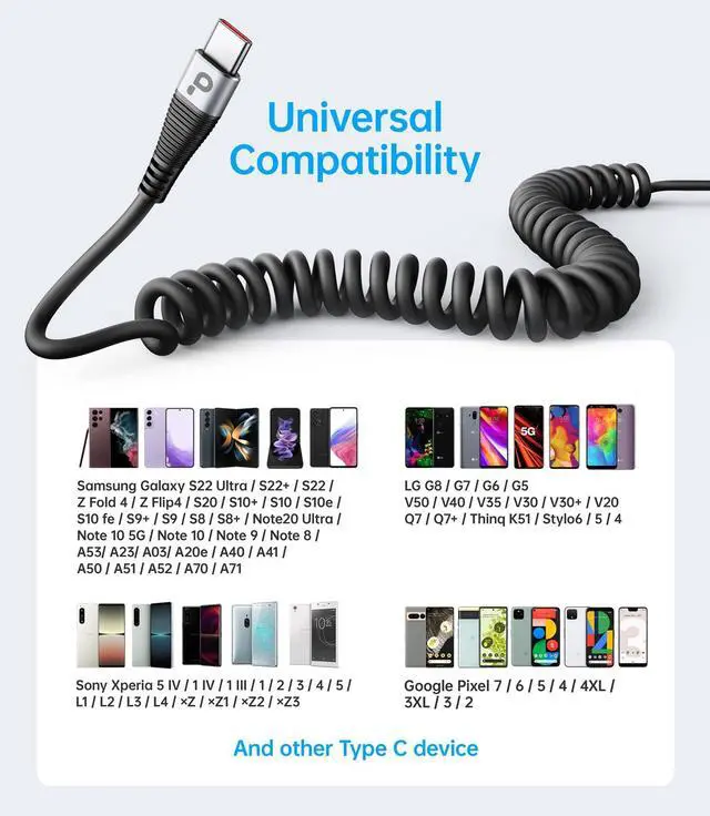Alt view image 14 of 14 - USB C Cable Fast Charging, 2Pack 3ft Coiled USB A to Type C Charge Cord for Car, USB-C Charging Cable Compatible with iPhone 17/16/15/Samsung Galaxy S20 S10 S9 S8 Plus Note 10 and More USB C Devices