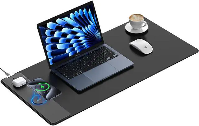Alt view image 8 of 14 - Wireless Charging Mouse Pad, Waterproof Gaming Mousepad with Ultra-Smooth Surface, Non-Slip Base, 31.5"x15.75" XXL Large Desk Pad, Classic Black Computer Desk Mat for MacBook, PC, Laptop