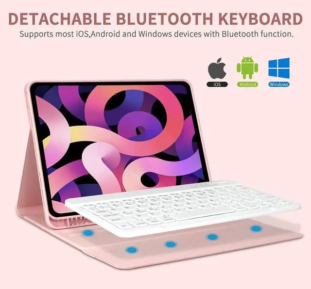 Alt view image 11 of 14 - Keyboard Case for iPad Air 11 inch (M3 2025 / M2 2024) & iPad Pro 11 inch (4th/3rd/2nd/1st) Gen - Magnetic Detachable Bluetooth Keyboard with Pencil Holder for 10.9" iPad Air 4th/5th Gen (Pink)