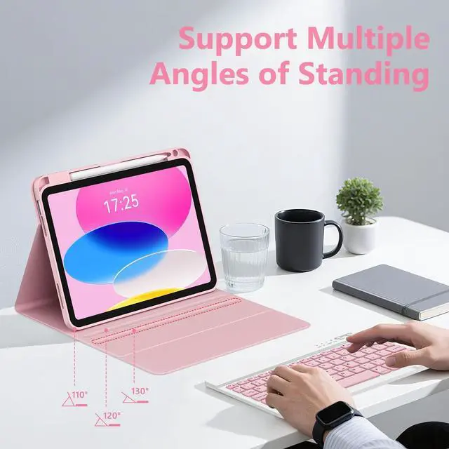 Alt view image 10 of 14 - for iPad A16 11th 10th Generation Case with Keyboard - Detachable Folio Keyboard Cover with Pencil Holder for iPad 11-inch A16 2025 10th Gen 10.9 Inch 2022(Pink)