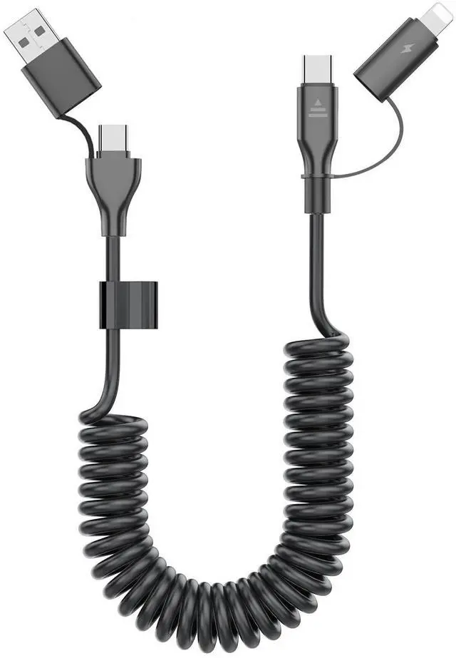 Alt view image 8 of 14 - Coiled USB-C and Lightning Cable 2-in-1, 3FT iPhone 17 16 Car Charger Cord, 60W Fast Charging Cable for iPhone 15, Samsung Galaxy Supports Apple CarPlay & Android Auto (Black)