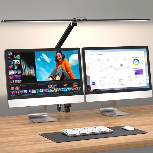 Alt view image 8 of 14 - LED Desk Lamp for Office Home, 31.5" Architect Desk Light with Clamp Dual Screen Computer Monitor, 15W 5 Color X 10 Brightness Levels Desk Lamp for Reading, Study, 1000LM Bright, Memory Function