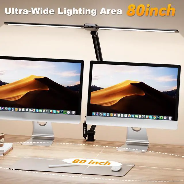 Alt view image 10 of 14 - LED Desk Lamp for Office Home, 31.5" Architect Desk Light with Clamp Dual Screen Computer Monitor, 15W 5 Color X 10 Brightness Levels Desk Lamp for Reading, Study, 1000LM Bright, Memory Function
