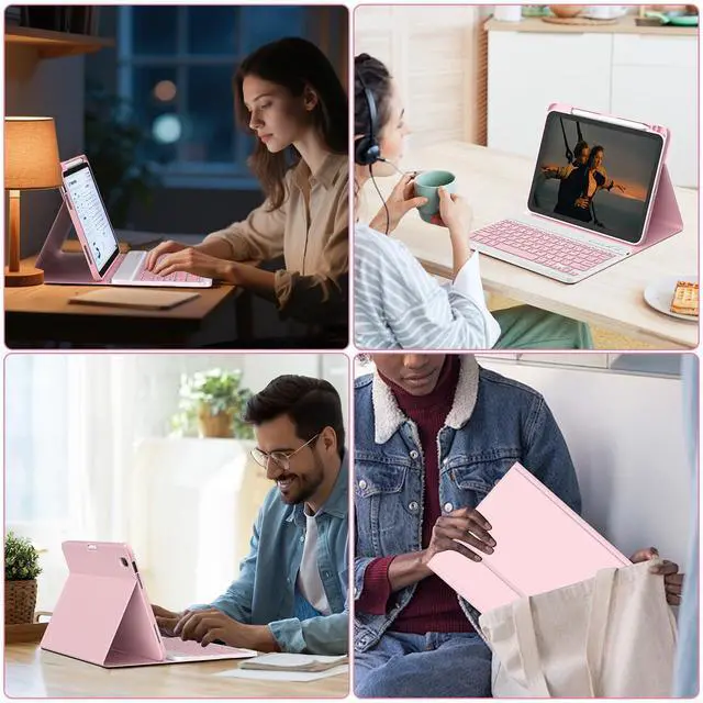 Alt view image 13 of 14 - for iPad A16 11th 10th Generation Case with Keyboard - Detachable Folio Keyboard Cover with Pencil Holder for iPad 11-inch A16 2025 10th Gen 10.9 Inch 2022(Pink)