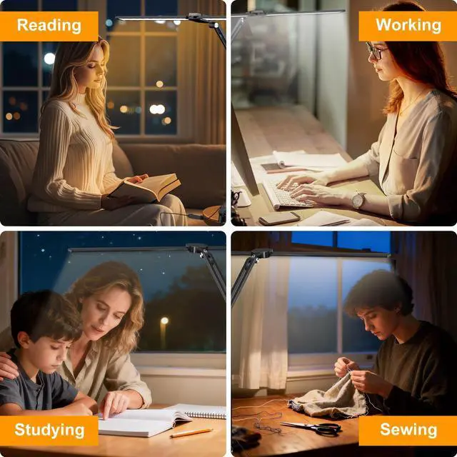 Alt view image 14 of 14 - LED Desk Lamp for Office Home, 31.5" Architect Desk Light with Clamp Dual Screen Computer Monitor, 15W 5 Color X 10 Brightness Levels Desk Lamp for Reading, Study, 1000LM Bright, Memory Function