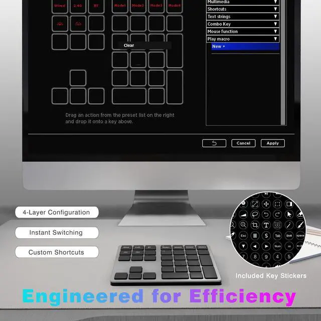 Alt view image 10 of 14 - Tri-Mode Programmable Keyboard (BT/2.4G/Wired), Bluetooth Shortcuts Keyboard with 25 Custom Keys & Shortcuts Stickers & Backlit, Wireless Macro Keypad for Windows Graphic, Editing & Office
