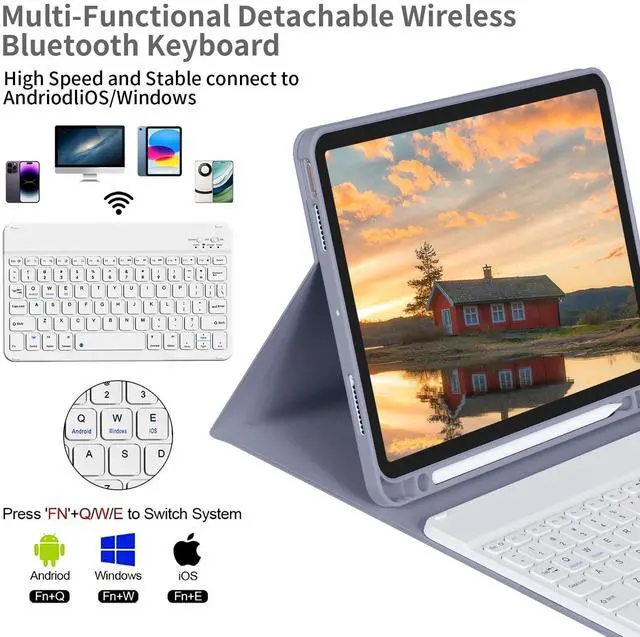 Alt view image 11 of 15 - Keyboard Case for iPad (A16) 11th/10th Generation (11/10.9 Inch, 2025/2022) with Pencil Holder, Magnetic Detachable Wireless Bluetooth Keyboard, Folio Keyboard Cover - Thin & Light, Purple