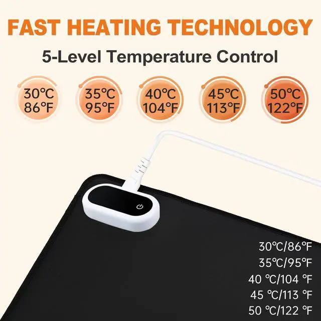 Alt view image 10 of 14 - Heated Desk Pad, Heated Mouse Pad- 31.5 x 13 inch, Heated Desk Mat, Desk Warmer with 5 Heat Levels & Auto Shut-Off - Ideal for Office and Home (Black)
