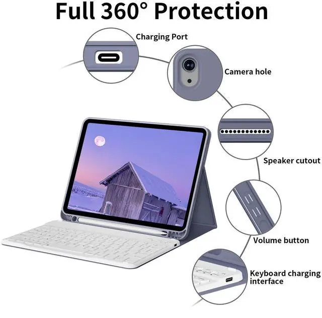 Alt view image 13 of 15 - Keyboard Case for iPad (A16) 11th/10th Generation (11/10.9 Inch, 2025/2022) with Pencil Holder, Magnetic Detachable Wireless Bluetooth Keyboard, Folio Keyboard Cover - Thin & Light, Purple