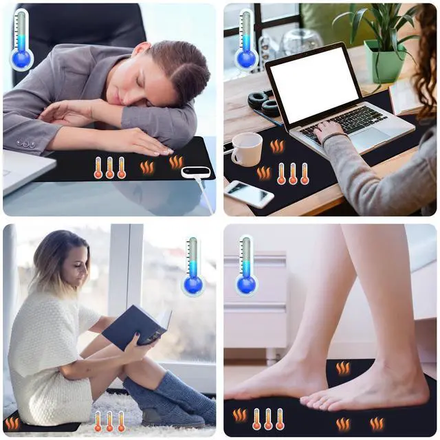 Alt view image 14 of 14 - Heated Desk Pad, Heated Mouse Pad- 31.5 x 13 inch, Heated Desk Mat, Desk Warmer with 5 Heat Levels & Auto Shut-Off - Ideal for Office and Home (Black)