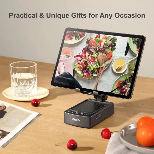 Alt view image 13 of 14 - Gifts for Men Women, Phone Stand with Bluetooth Speaker BT5.3, Gifts for Him Dad Who have everything, Phone Holder with Wireless Speaker for iPhone/Android/Tablet, Tech Gadgets,Birthday Gifts for Men