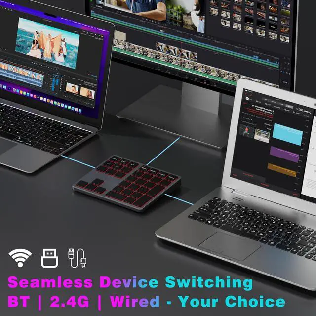 Alt view image 13 of 14 - Tri-Mode Programmable Keyboard (BT/2.4G/Wired), Bluetooth Shortcuts Keyboard with 25 Custom Keys & Shortcuts Stickers & Backlit, Wireless Macro Keypad for Windows Graphic, Editing & Office