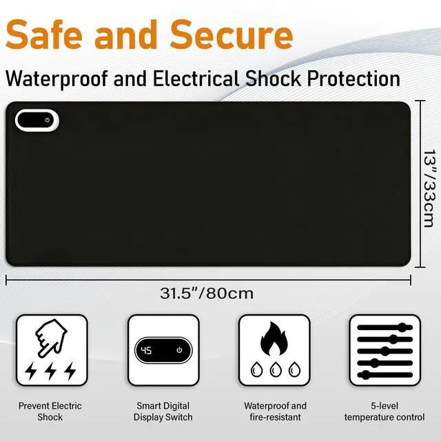 Alt view image 9 of 14 - Heated Desk Pad, Heated Mouse Pad- 31.5 x 13 inch, Heated Desk Mat, Desk Warmer with 5 Heat Levels & Auto Shut-Off - Ideal for Office and Home (Black)