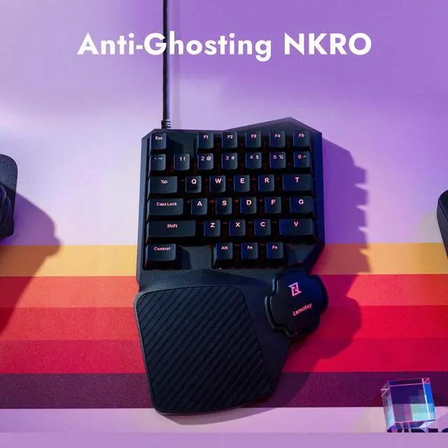 Alt view image 14 of 14 - One Handed Gaming Keyboard, 35 Keys North-Facing Red Backlit Wired QMK Keypad, Silicone Palm Rest, Shine-Through Double-Shot Keycaps with Tactile Brown Mechanical Switch for Windows/Linux