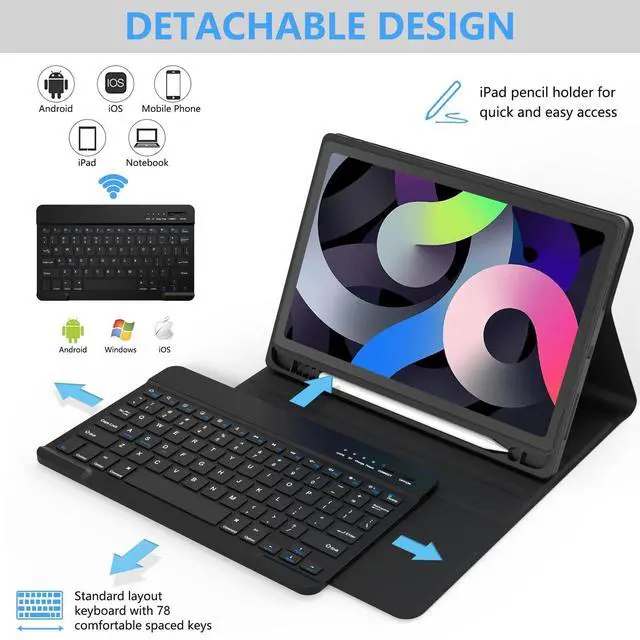 Alt view image 12 of 14 - for iPad Air 11 inch M4/M3/M2 Case with Keyboard 10.9 inch for iPad Air 5 2022/iPad Air 4th Gen Keyboard Case with Pencil Holder, Wireless Keyboard for Air 11" M3/M2 (2025/2024)/iPad Air 5/4