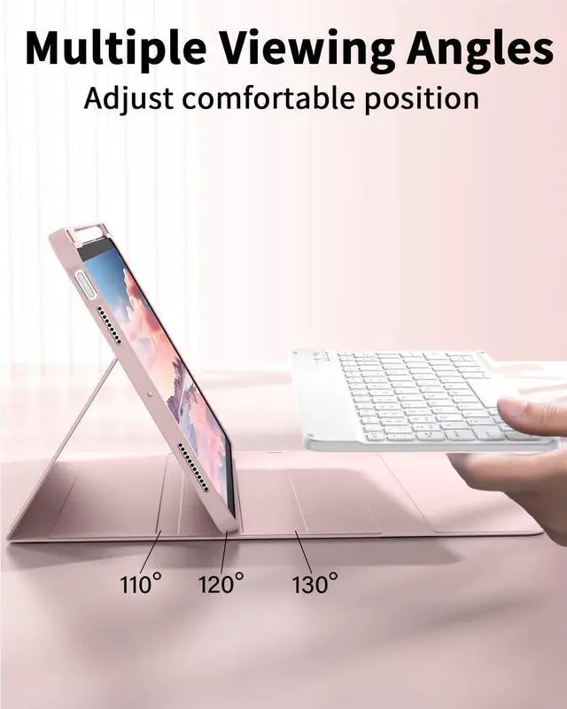 Alt view image 12 of 14 - for iPad Air 11-inch M4/M3/M2 (2026/2025/2024), iPad Air 5th/4th Generation Case with Keyboard 10.9 inch, Stand Folio Slim Cover with Pencil Holder, Detachable Bluetooth Keyboard (Pink)