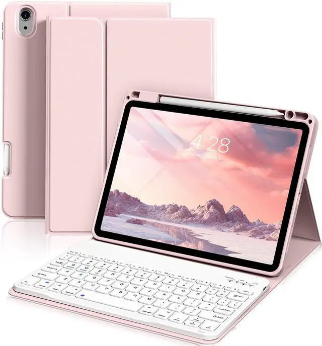 Alt view image 8 of 14 - for iPad Air 11-inch M4/M3/M2 (2026/2025/2024), iPad Air 5th/4th Generation Case with Keyboard 10.9 inch, Stand Folio Slim Cover with Pencil Holder, Detachable Bluetooth Keyboard (Pink)