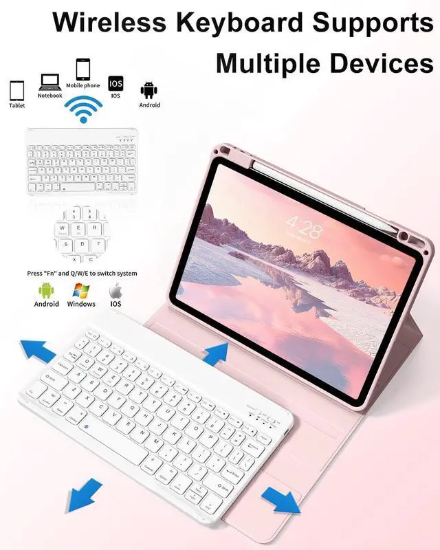 Alt view image 10 of 14 - for iPad Air 11-inch M4/M3/M2 (2026/2025/2024), iPad Air 5th/4th Generation Case with Keyboard 10.9 inch, Stand Folio Slim Cover with Pencil Holder, Detachable Bluetooth Keyboard (Pink)