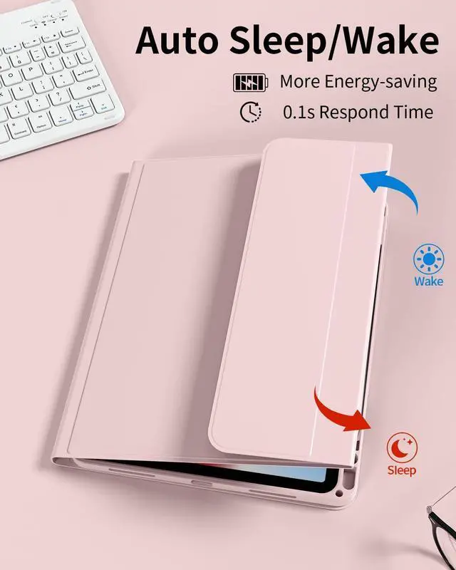 Alt view image 13 of 14 - for iPad Air 11-inch M4/M3/M2 (2026/2025/2024), iPad Air 5th/4th Generation Case with Keyboard 10.9 inch, Stand Folio Slim Cover with Pencil Holder, Detachable Bluetooth Keyboard (Pink)