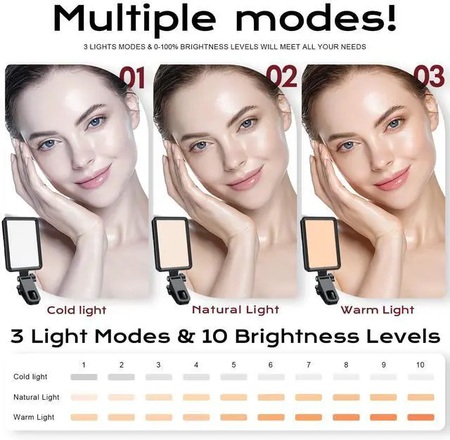 Alt view image 9 of 14 - Rechargeable Soft Selfie Light for Phone, Camera, Laptop, 4-14H Battery Portable LED Light for Pictures, Phone Light Clip for Selfie, Vlog, TikTok, Makeup, Video Conference Black