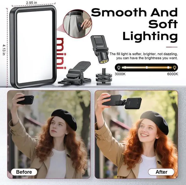 Alt view image 12 of 14 - Rechargeable Soft Selfie Light for Phone, Camera, Laptop, 4-14H Battery Portable LED Light for Pictures, Phone Light Clip for Selfie, Vlog, TikTok, Makeup, Video Conference Black