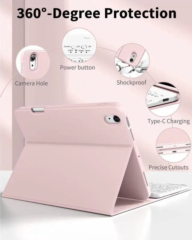 Alt view image 14 of 14 - for iPad Air 11-inch M4/M3/M2 (2026/2025/2024), iPad Air 5th/4th Generation Case with Keyboard 10.9 inch, Stand Folio Slim Cover with Pencil Holder, Detachable Bluetooth Keyboard (Pink)