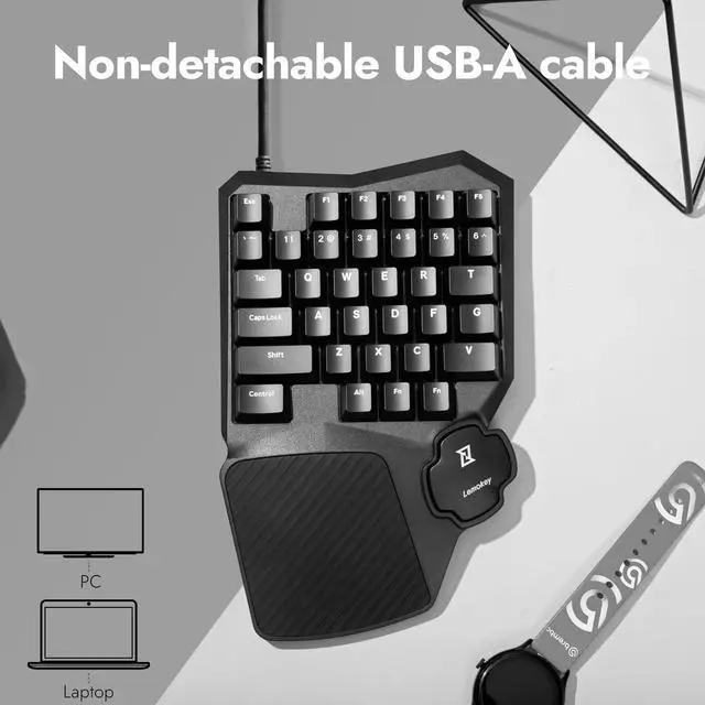 Alt view image 10 of 14 - One Handed Gaming Keyboard, 35 Keys North-Facing Red Backlit Wired QMK Keypad, Silicone Palm Rest, Shine-Through Double-Shot Keycaps with Tactile Brown Mechanical Switch for Windows/Linux