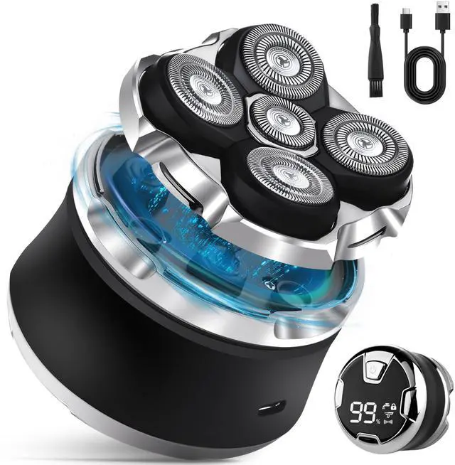 Alt view image 7 of 12 - 5D Head Shaver for Bald Men, IPX7 Waterproof Electric Shaver with LED Display, 2-Speed Cordless Rotary Razor for Face Nose Beard, Wet/Dry USB-C Charging Gift for Men
