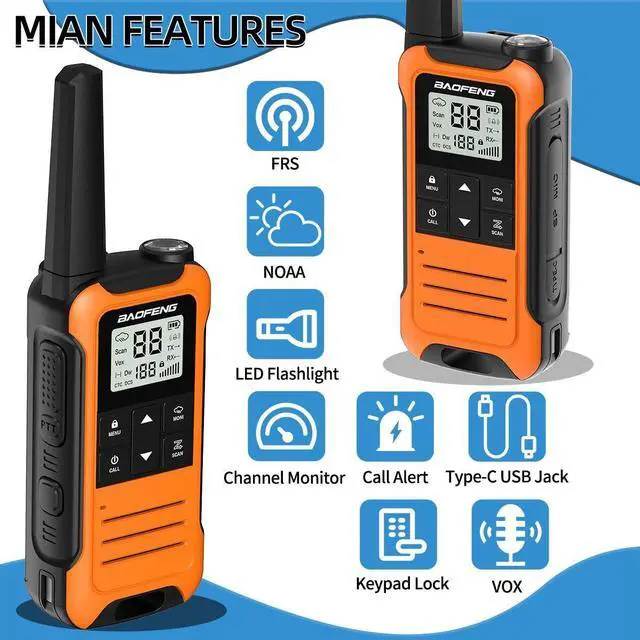 Alt view image 11 of 14 - Walkie Talkies Long Range for Adult, 4Pack Rechargeable Walkie Talkie F22 FRS Two Way Radio 1400mAh Li-ion Battery,USB-C Cable, NOAA with Flashlight for Camping Family