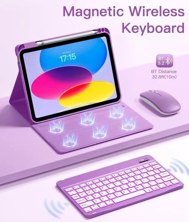 Alt view image 12 of 14 - for iPad A16 Case with Keyboard - Mouse Backlit Wireless Detachable Keyboard Glitter Folio Cover with Pencil Holder for iPad 11th Gen A16 11-inch 2025 10th Generation 10.9 Inch 2022 - Purple