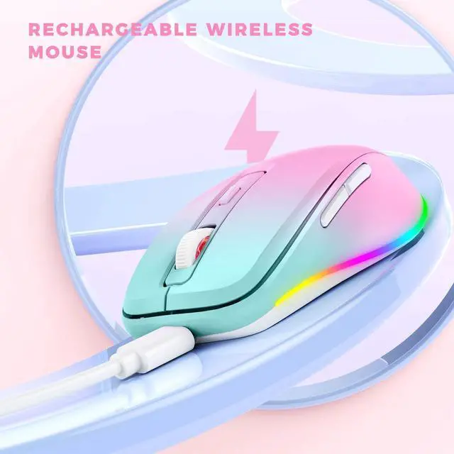 Alt view image 11 of 14 - Wireless Mouse Jiggler - LED Wireless Mice with Build-in Mouse Jiggler Mover, Rechargeable Moving Mouse for Computer with Undetectable Random Movement Keeps Computer Awake - Gradient Pink
