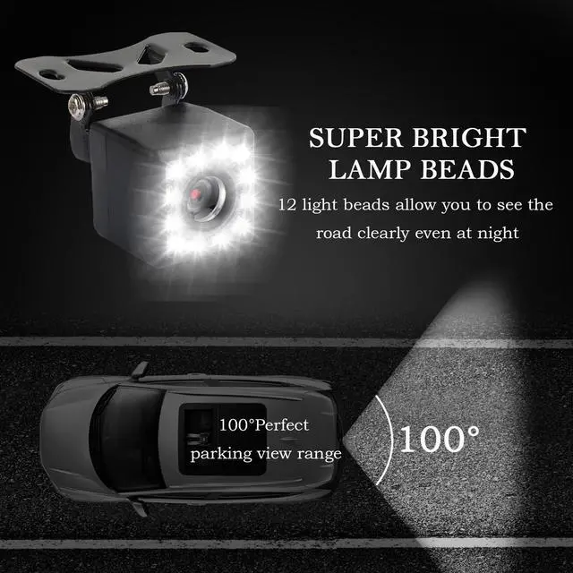 Alt view image 10 of 12 - Backup Camera with Monitor 4.6'',12 LED HD Rearview Mirror Camera for Night Vision,150° Wide Angle Universal Car Reverse Camera with Monitor System Fits 12V Cars SUVs