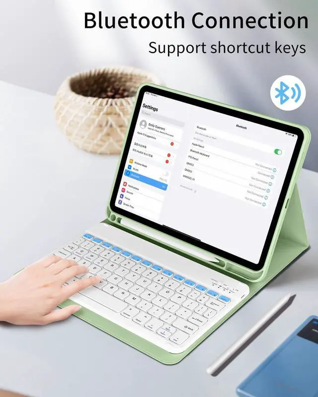 Alt view image 11 of 14 - for iPad (A16) 11th/10th Generation Case with Keyboard 11/10.9 inch 2025/2022, Detachable Wireless Bluetooth Keyboard Case Thin & Light with Pencil Holder (Sage Green)