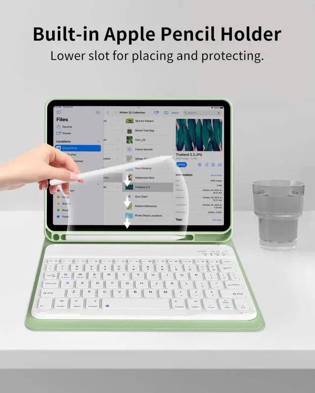 Alt view image 14 of 14 - for iPad (A16) 11th/10th Generation Case with Keyboard 11/10.9 inch 2025/2022, Detachable Wireless Bluetooth Keyboard Case Thin & Light with Pencil Holder (Sage Green)