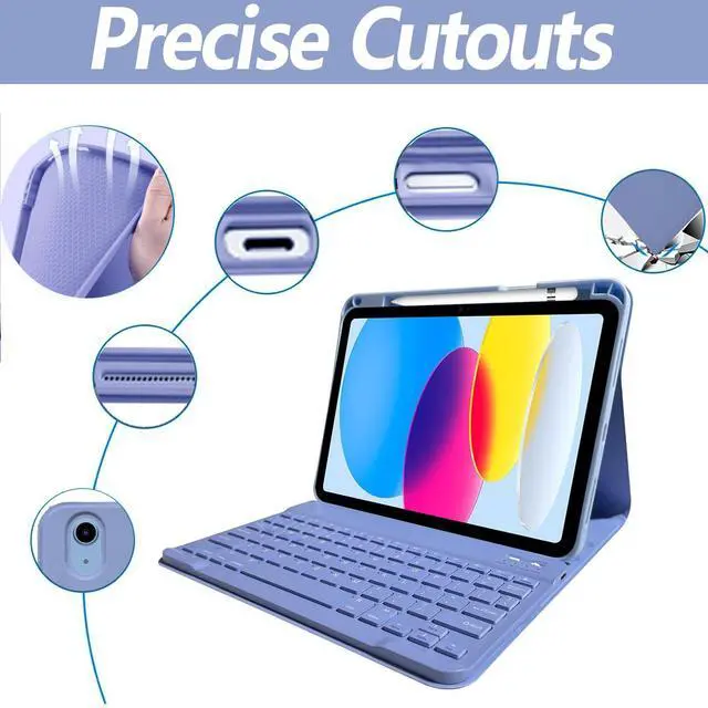Alt view image 13 of 14 - Keyboard Case for iPad 11th 10th Generation - iPad 10th Generation Case with Detachable Wireless Keyboard - Smart Folio Cover with Pencil Holder for 11-inch A16 2025 10.9-inch 2022, Purple