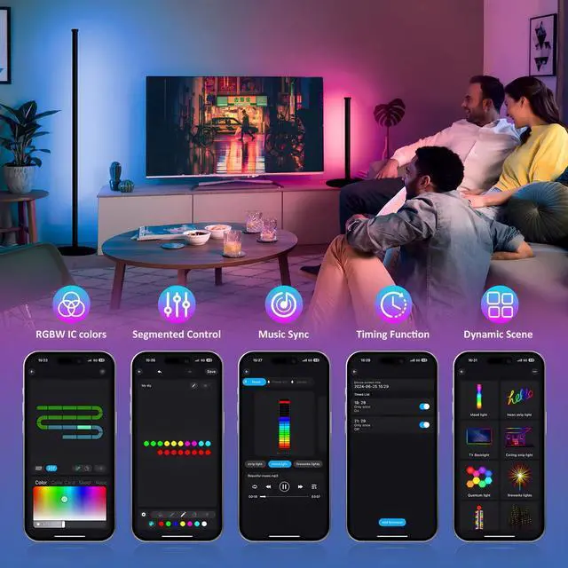 Alt view image 10 of 14 - Corner Floor Lamp, RGB IC Corner Lamp with APP and Remote Control, LED Floor Light with 16 Million DIY Colors, Color Changing Ambient Light for Living Room, Bedroom, Gaming Room