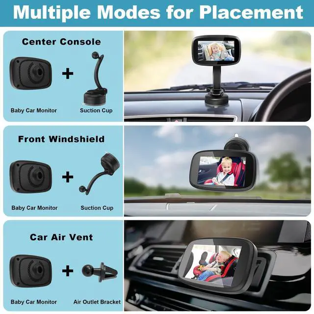 Alt view image 11 of 12 - 1080P Baby Car Mirror, 4.3" Baby Car Camera Monitor with 170° Wide View, HD Night Vision Function and Reusable Sucker Bracket, Safety Rear Facing Cars Set Camera for Infants Kids Toddlers