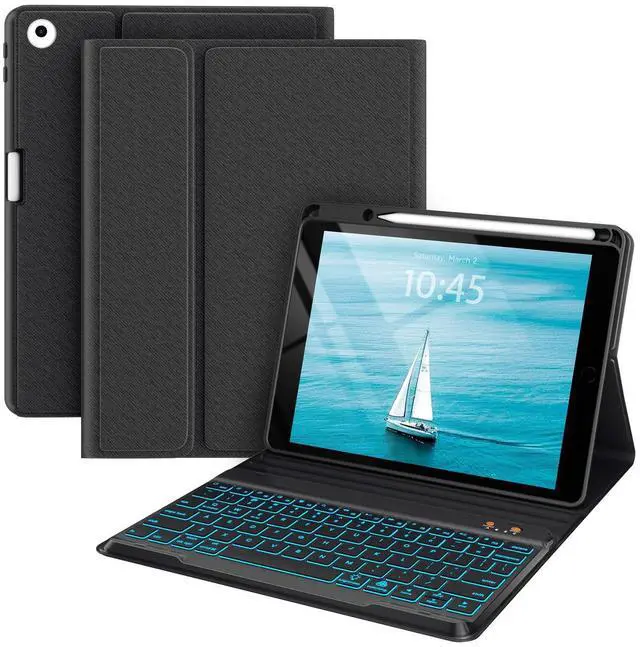 Alt view image 13 of 17 - Keyboard case for iPad 5th/6th Generation 2017/2018, 9.7 Inch iPad Air 2 Case, Removable Wireless Backlit Detachable Keyboard, Folio Smart Cover(Black)