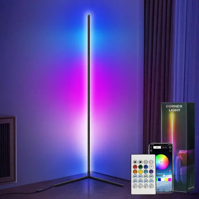 Alt view image 8 of 14 - Corner Floor Lamp,Smart RGB LED Lights with 20 Million Colors & 800+ Modes, Music Sync, Timer Setting.Bluetooth App & Remote Control - ldeal for Living Rooms Bedrooms, and Gaming Rooms